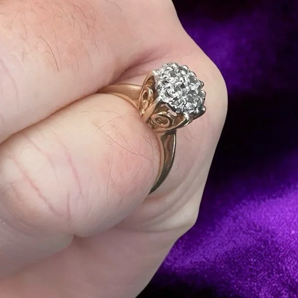 Antique 10k Gold Topaz Cluster Ring Size 4.5 - Picture 10 of 11